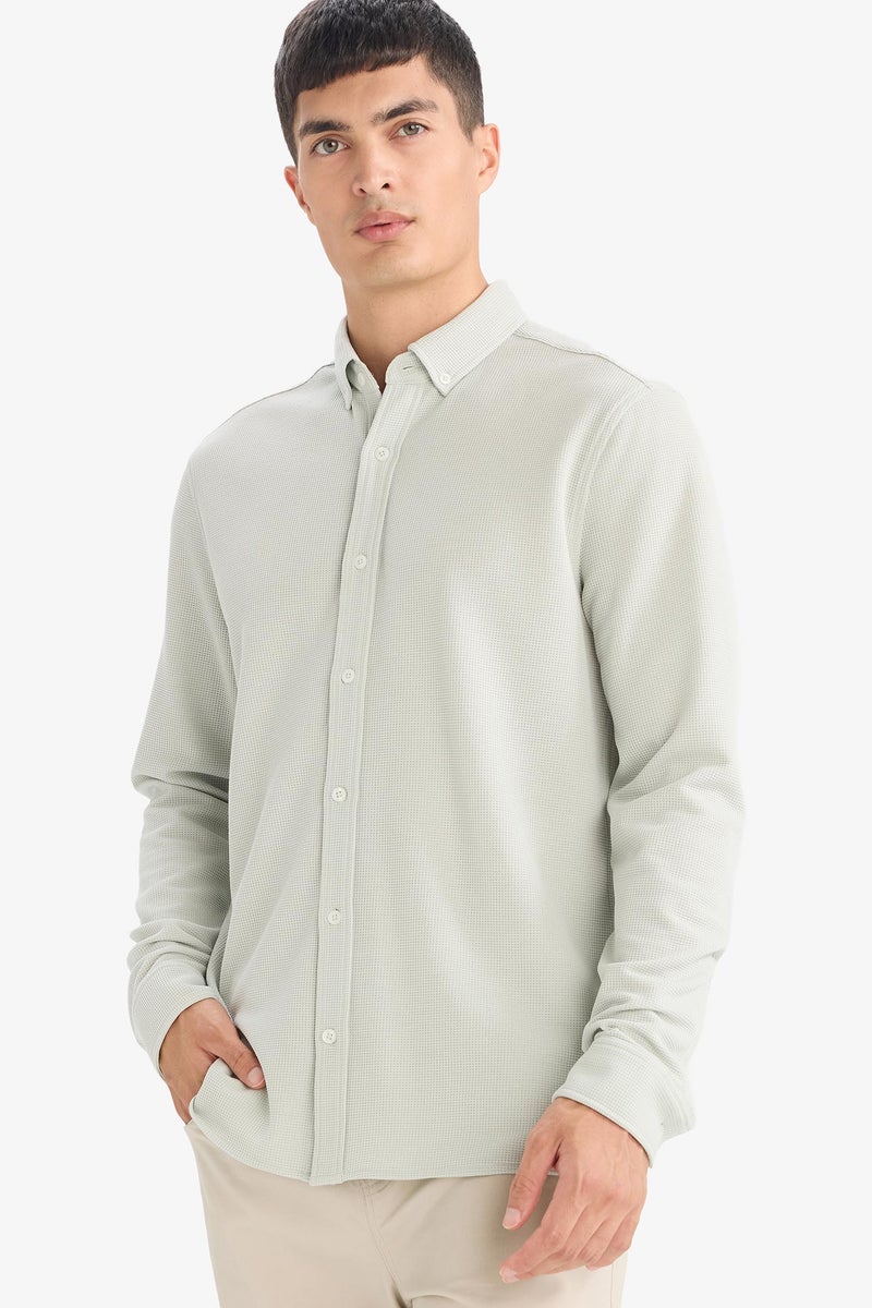 DeFacto Green Man Regular Fit Polo Collar Long Sleeve Shirt Casual - Image 1